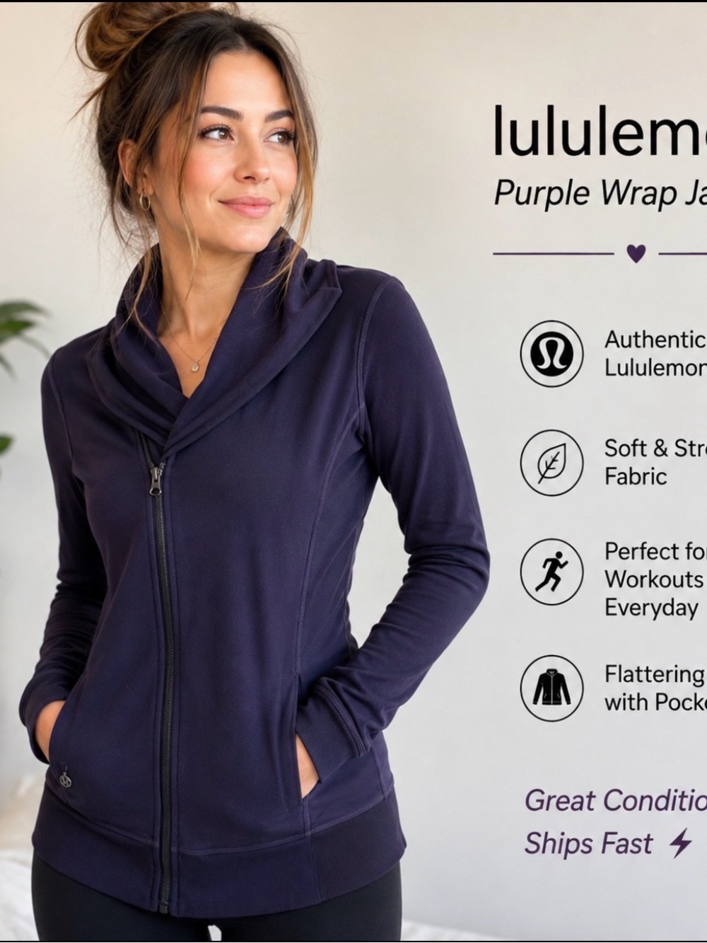 Lululemon Bhakti Yoga Jacket Grape Purple Full Zip Athleisure Workout 6